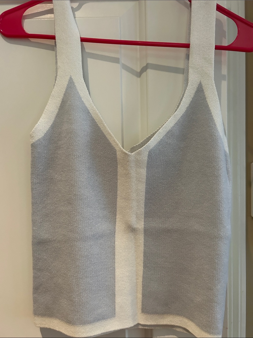 Forever 21 Cream and light blue V-Neck Knit Tank Top